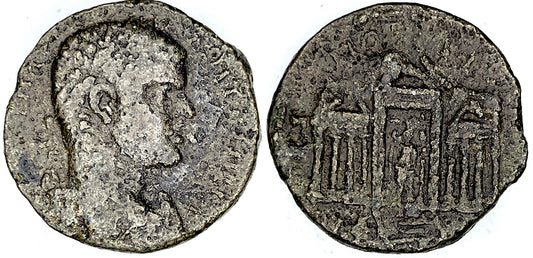 PHOENICIA TRIPOLIS, AE, ELAGABALUS, TEMPLE