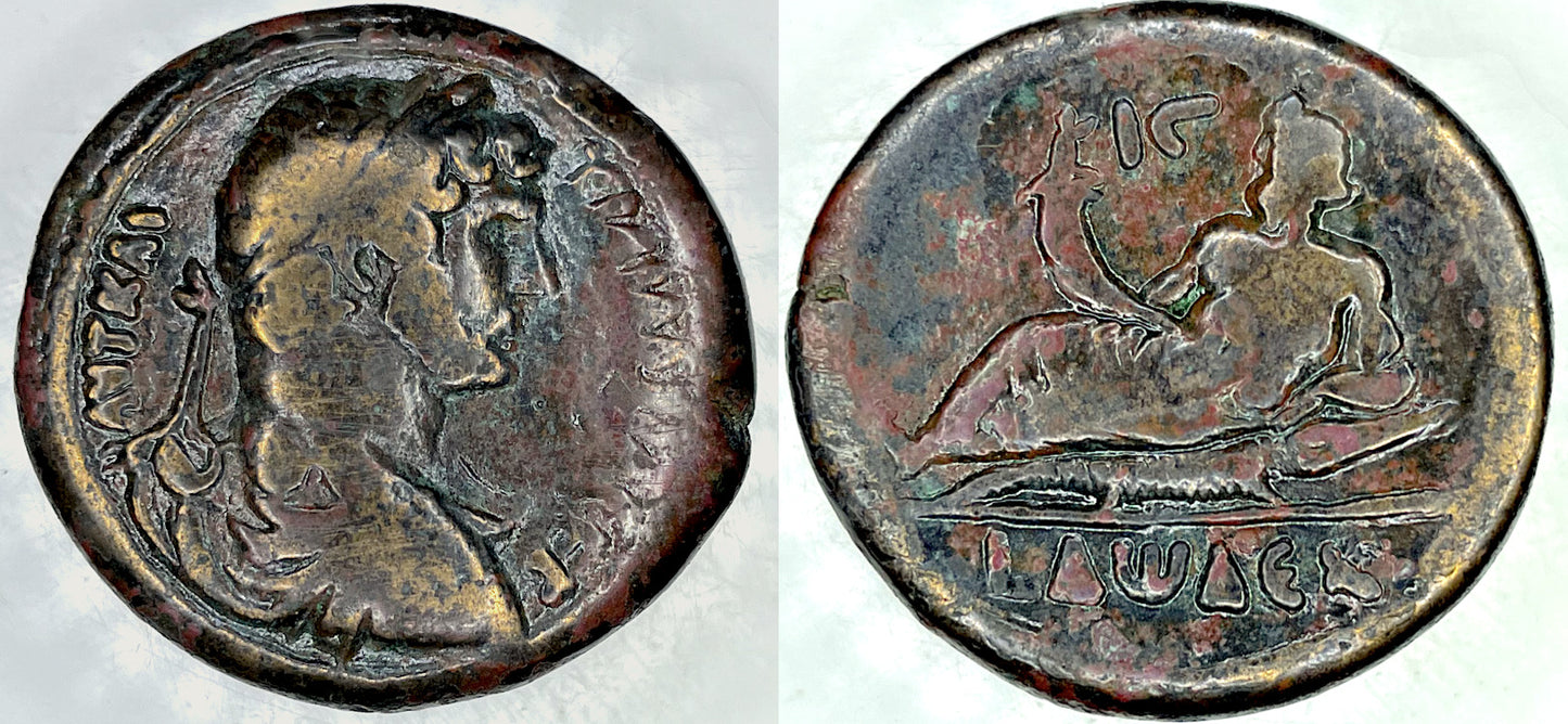 EGYPT, ALEXANDRIA, HADRIAN, DRACHM, AE 34.2,25.2 gm, NILUS RECLINING