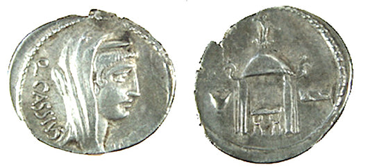 Q CASSIVE LONGINIS, DOMED TEMPLE, DENARIUS