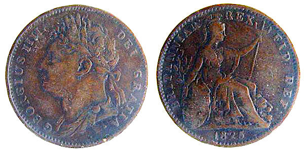 1825 GEORGE IV, SEATED LIBERTY, FARTHING