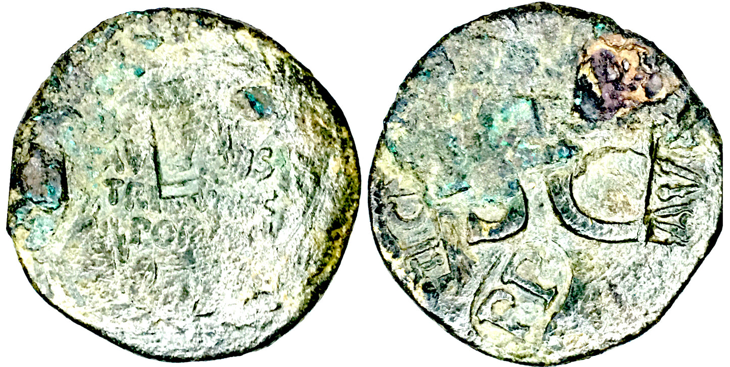 AUGUSTUS, COUNTERMARKED BY CLAUDIUS, DUPONDUS