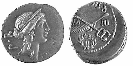 Q SICINUS, MINERVA STANDING, DENARIUS