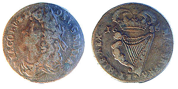 IRELAND, JAMES II, 1686 HALF PENNY