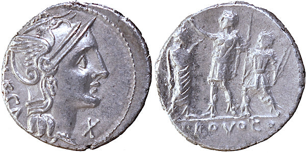 P PORCIUS, 3 PEOPLE, DENARIUS