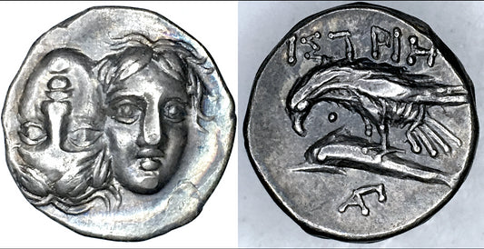 THRACE, ISTROS, 2 FACES, EAGLE ON DOLPHIN, DRACHM